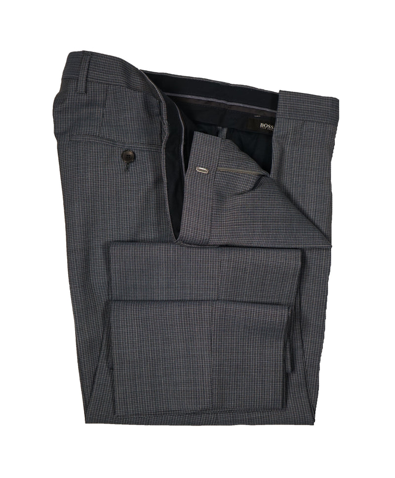 HUGO BOSS -Medium Blue Micro Check Flat Front Dress Pants - 31W