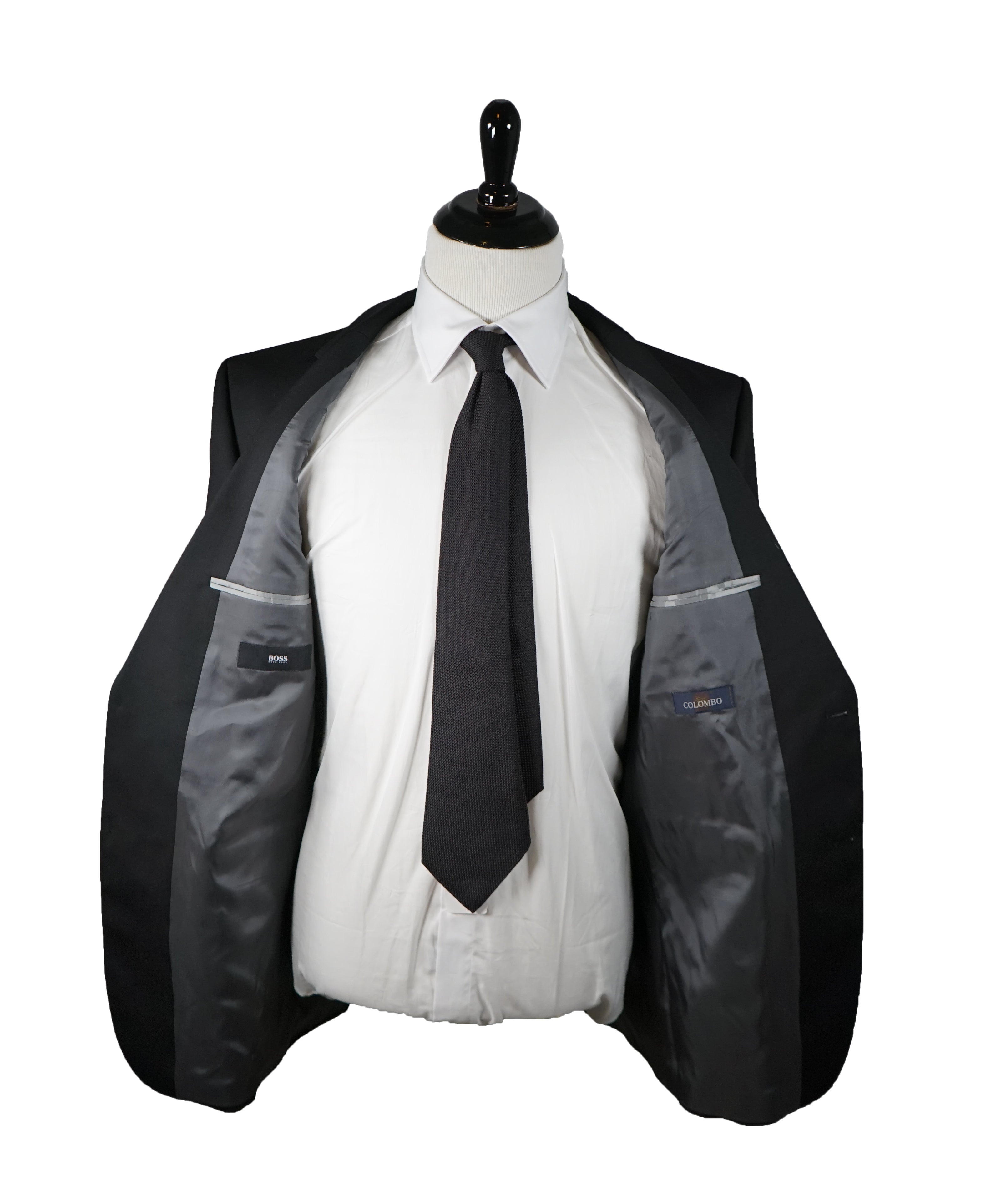 HUGO BOSS - The Grand/Central Black Textured Fabric 2-Button Suit - 44L