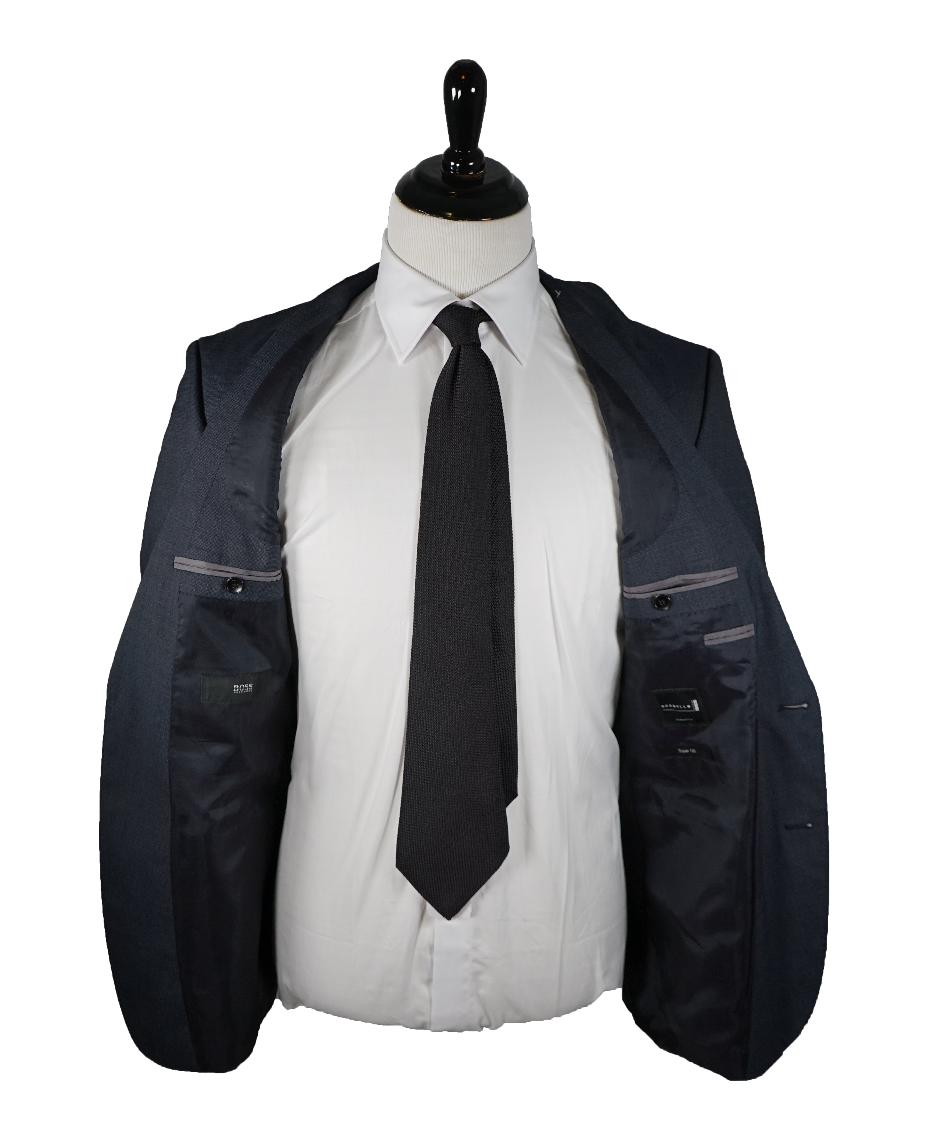 HUGO BOSS - Blue & Gray Basket Weave Suit Super 120’s - 42R