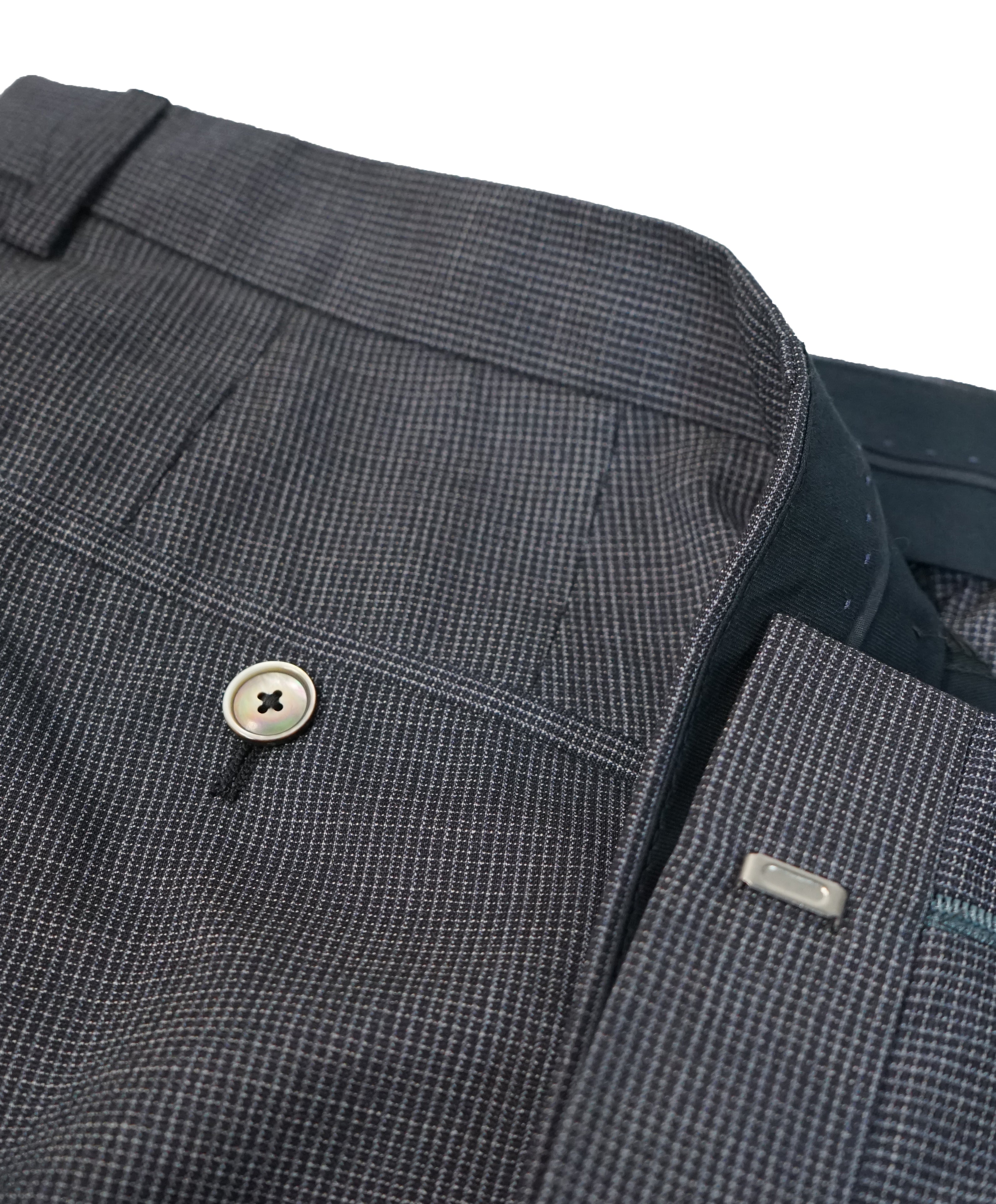 HUGO BOSS - Blue Medium Blue Micro Check Flat Front Dress Pants- 36W