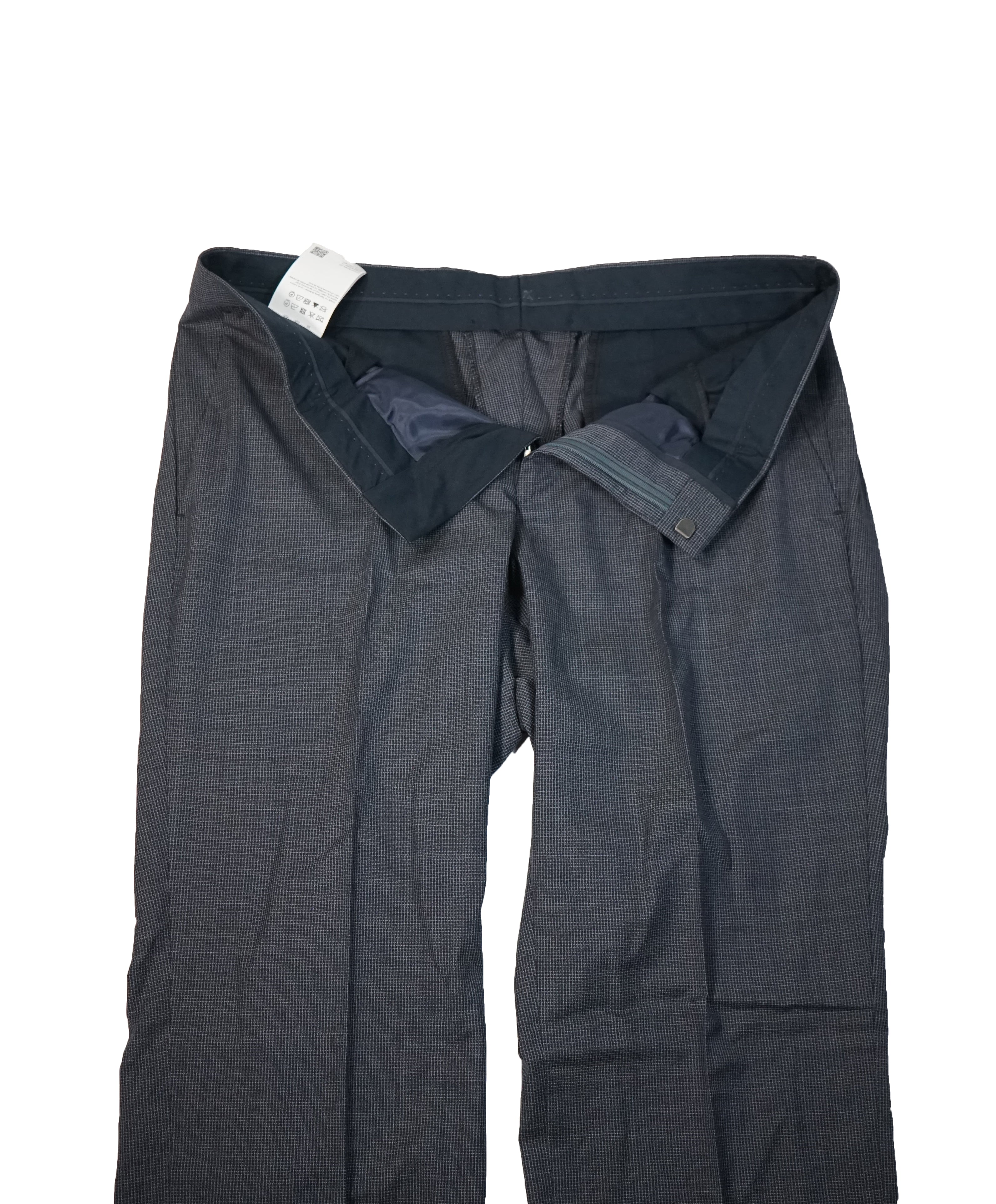 HUGO BOSS - Blue Medium Blue Micro Check Flat Front Dress Pants- 36W