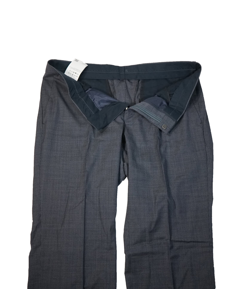 HUGO BOSS - Blue Medium Blue Micro Check Flat Front Dress Pants- 36W