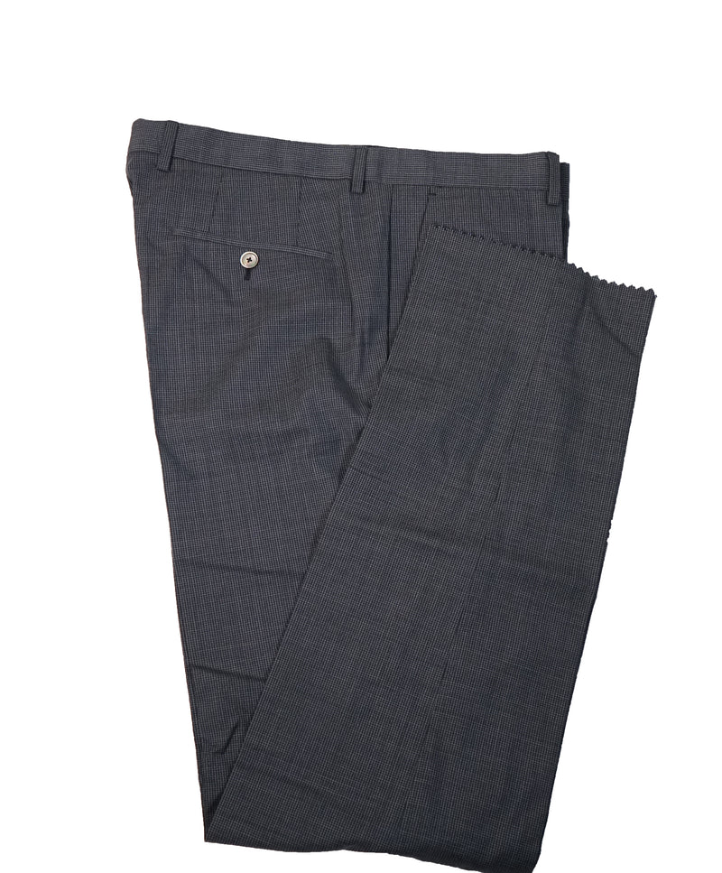 HUGO BOSS - Blue Medium Blue Micro Check Flat Front Dress Pants- 36W