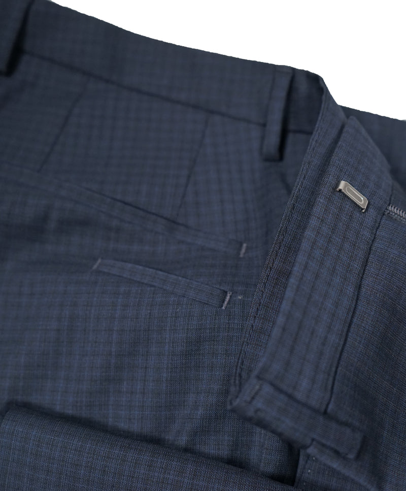 HUGO BOSS - Blue Micro Check Flat Front Dress Pants - 36W