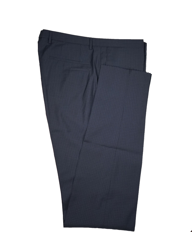 HUGO BOSS - Blue Micro Check Flat Front Dress Pants - 36W