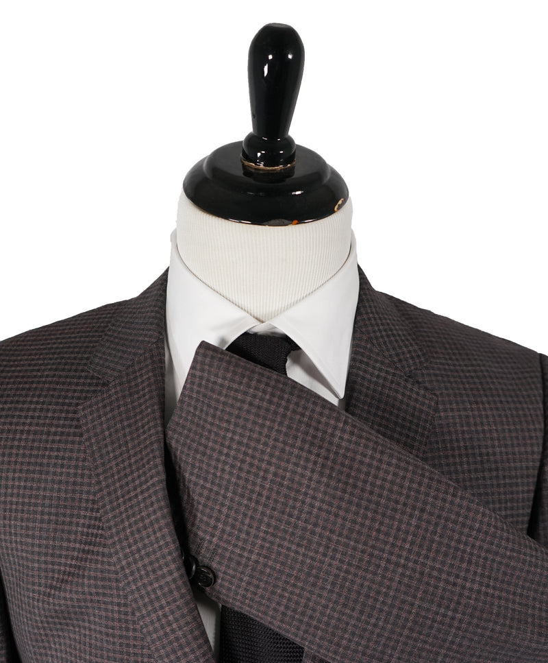 HUGO BOSS - Burgundy & Gray Unique Plaid Check Slim Suit - 40R