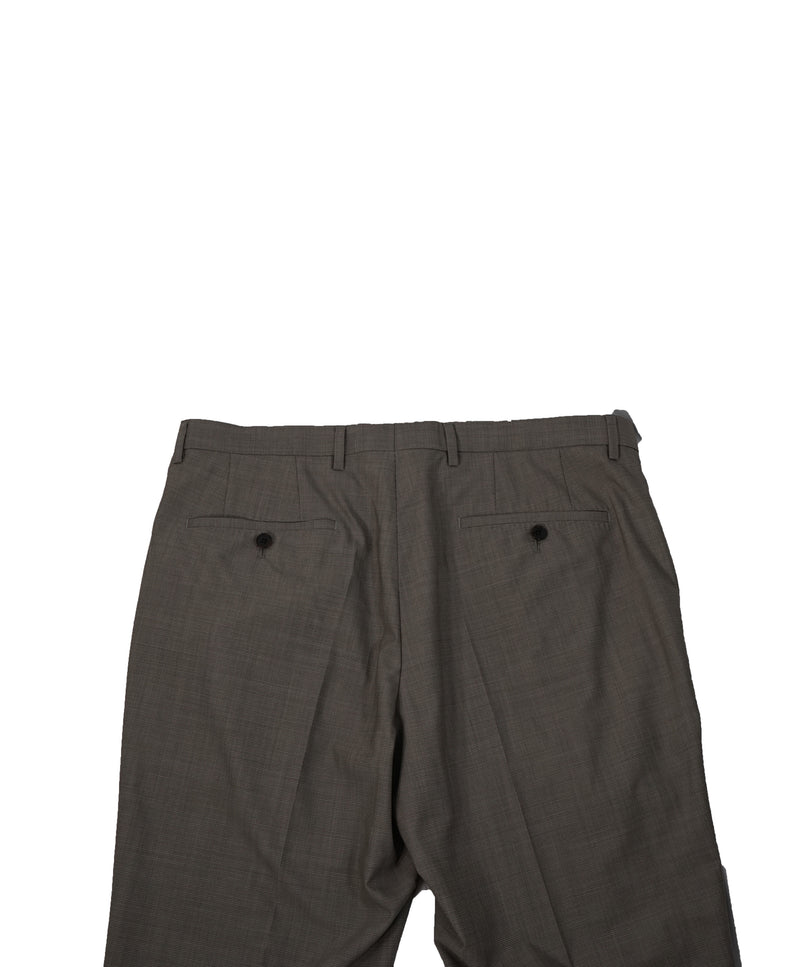 HUGO BOSS - Gray/Brown Flat Front Microcheck Dress Pants - 34W