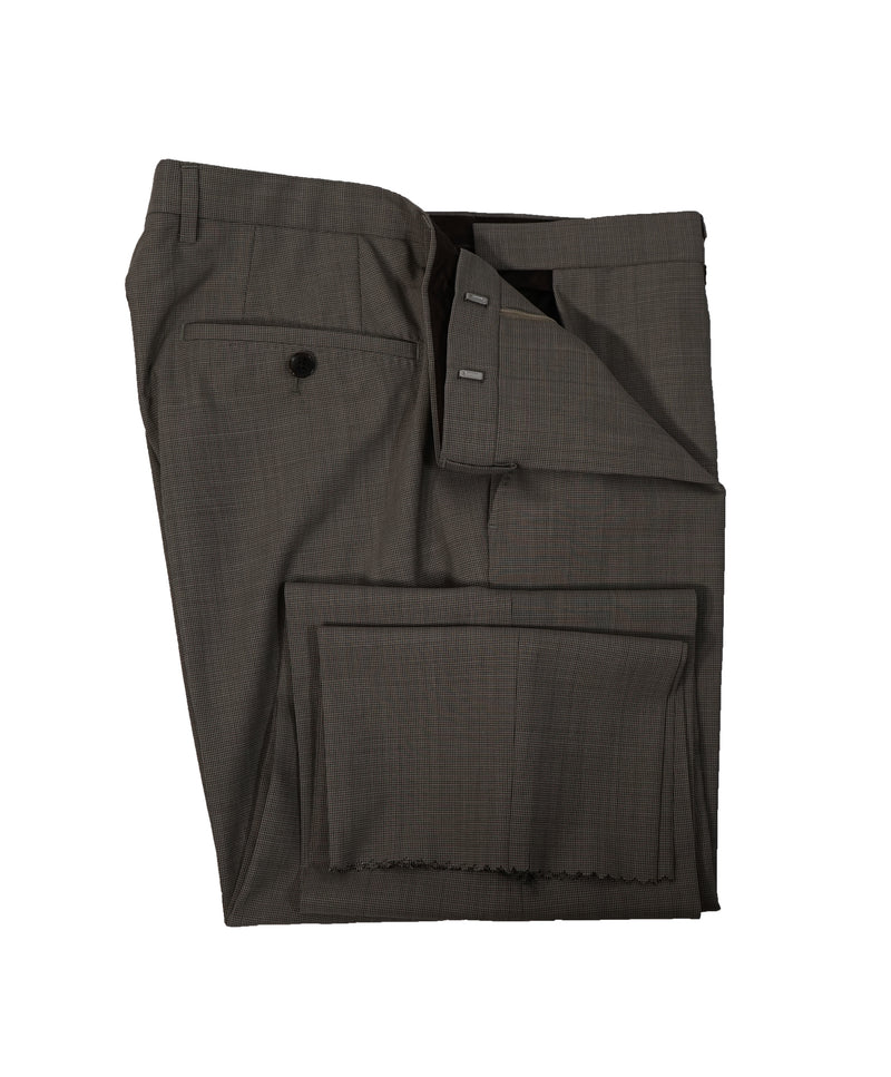 HUGO BOSS - Gray/Brown Flat Front Microcheck Dress Pants - 34W