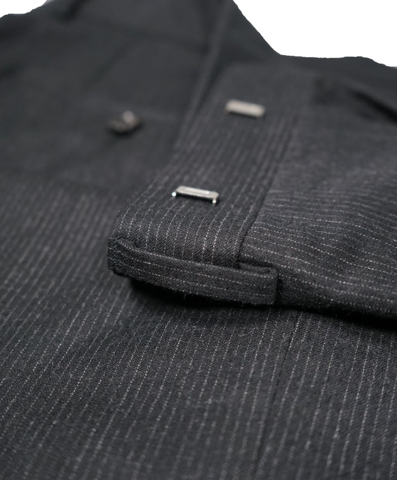 HUGO BOSS - Gray Flannel Feel Stripe Flat Front Dress Pants - 33W