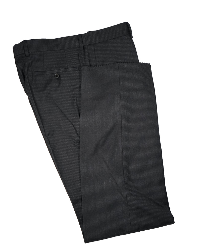 HUGO BOSS - Gray Flannel Feel Stripe Flat Front Dress Pants - 33W