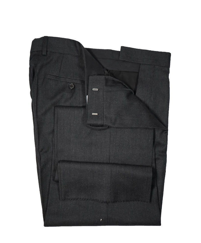 HUGO BOSS - Gray Flannel Feel Stripe Flat Front Dress Pants - 33W