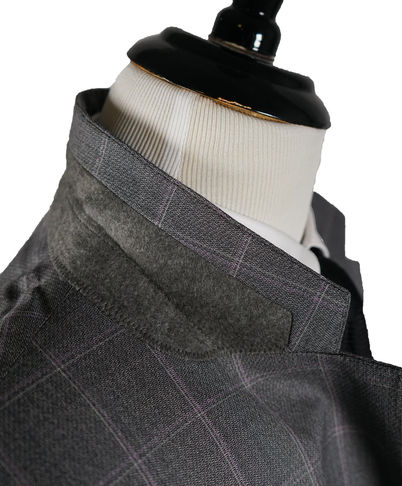 HUGO BOSS - Gray Textured Guabello Fabric With Pink Windowpane - 46R