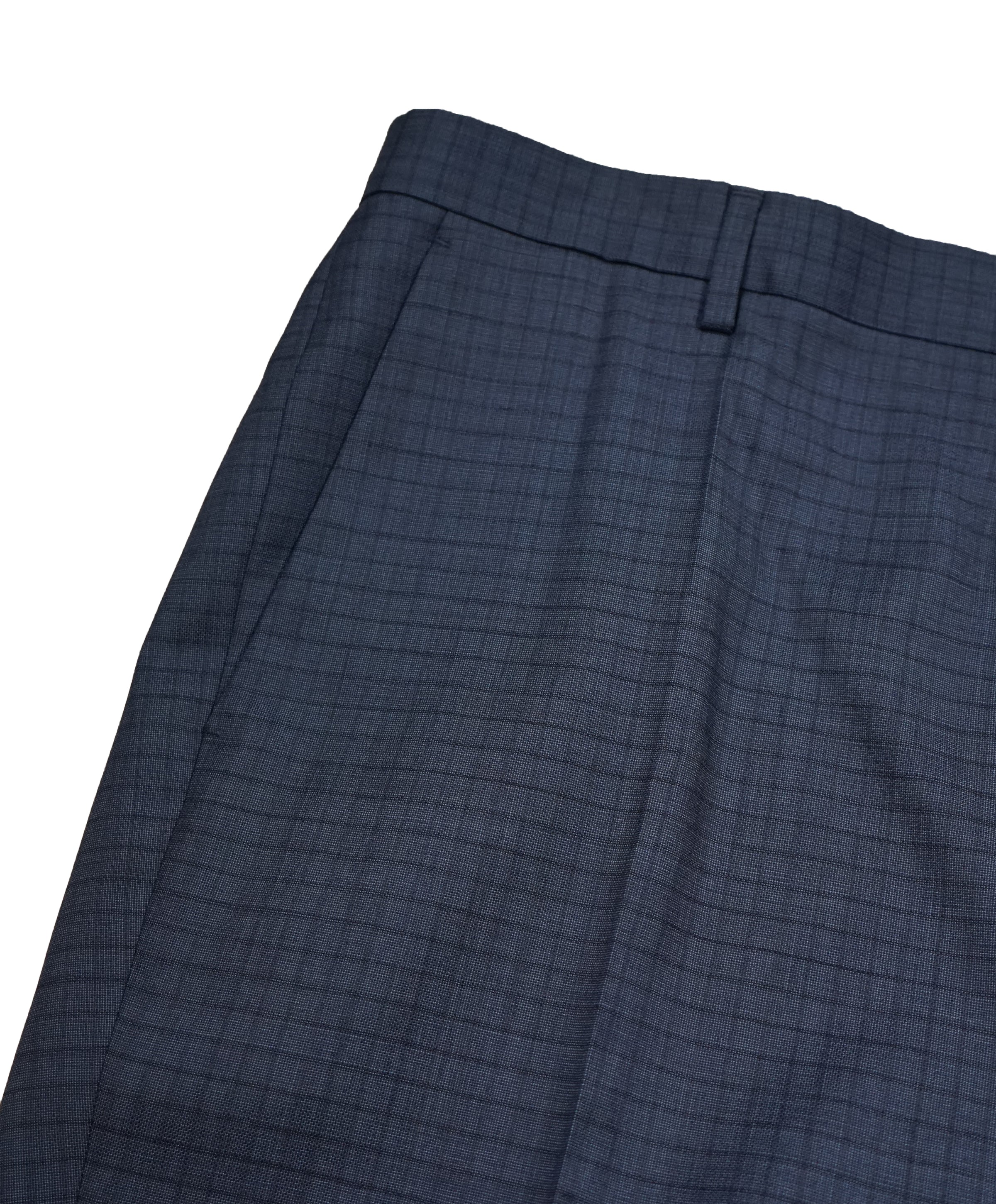 HUGO BOSS Slim Medium Blue Plaid Check Flat Front Dress Pants 34W Luxe Hanger