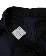 HUGO BOSS - Navy Wool/Silk Slim Abstract Pattern Flat Front Dress Pants- 34W