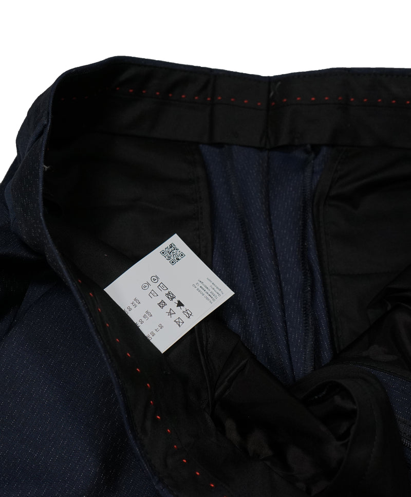 HUGO BOSS - Navy Wool/Silk Slim Abstract Pattern Flat Front Dress Pants- 34W