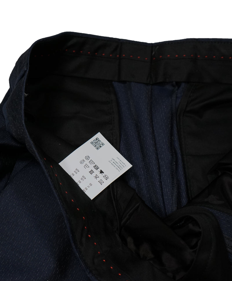 HUGO BOSS - Navy Wool/Silk Slim Abstract Pattern Flat Front Dress Pants - 34W