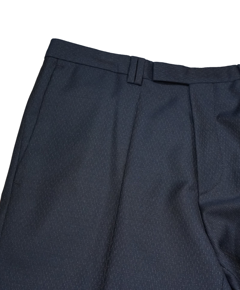HUGO BOSS - Navy Wool/Silk Slim Abstract Pattern Flat Front Dress Pants - 34W