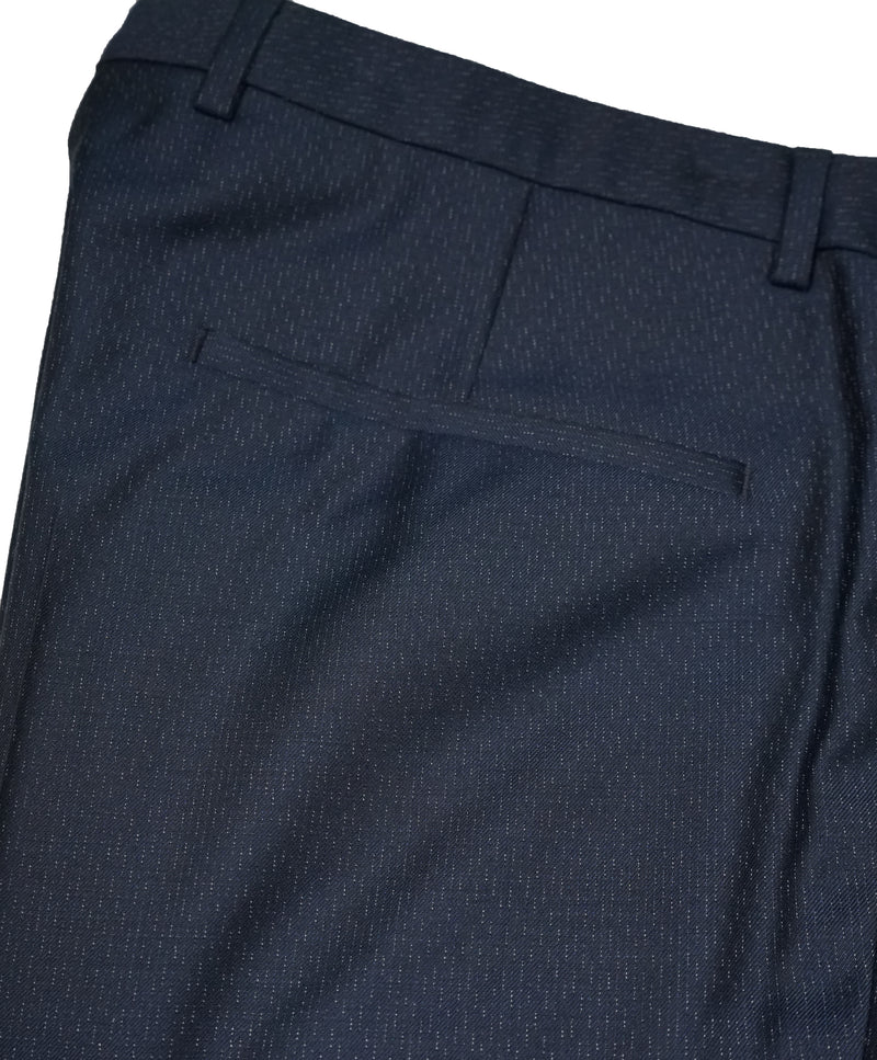 HUGO BOSS - Navy Wool/Silk Slim Abstract Pattern Flat Front Dress Pants- 34W