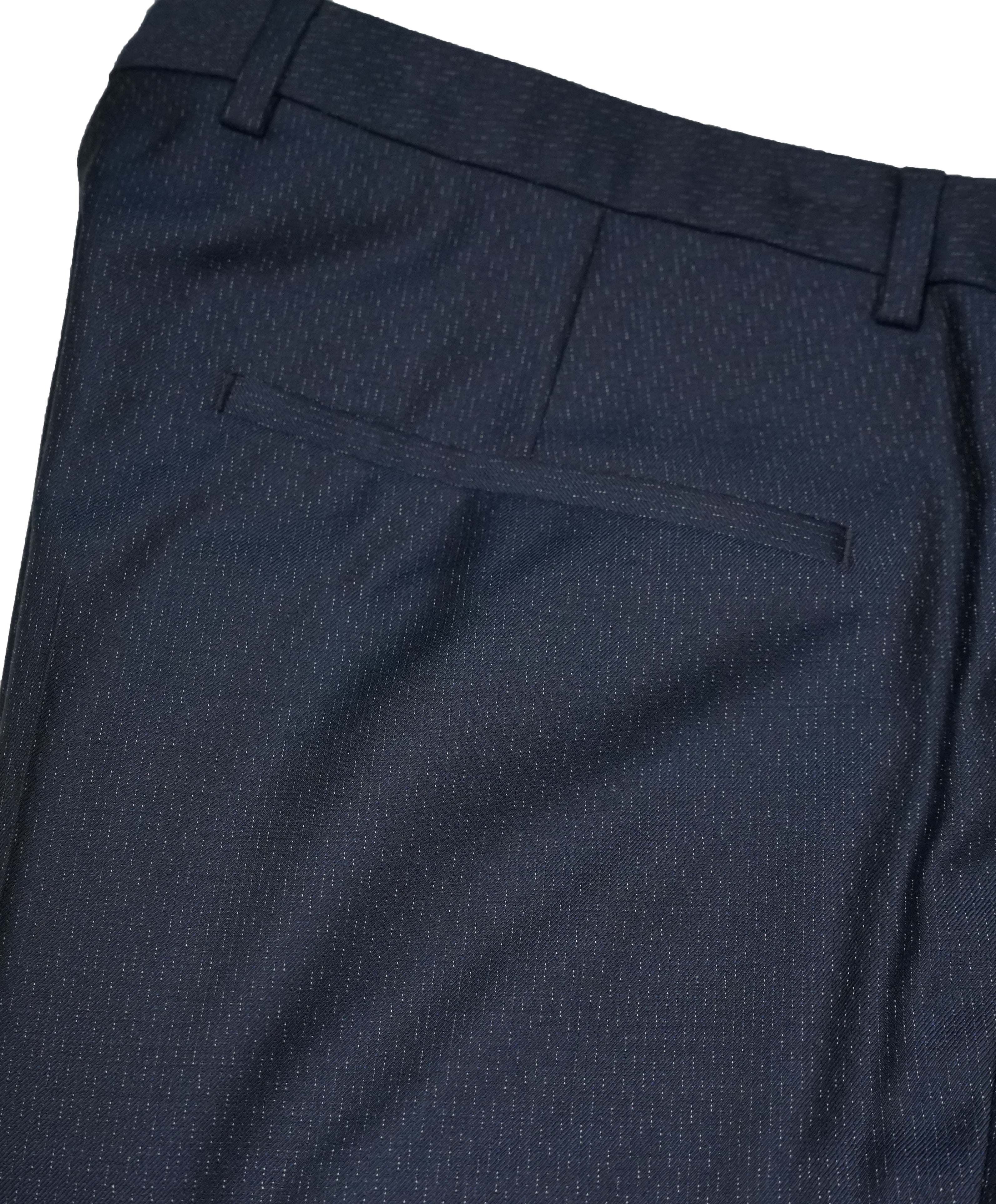 HUGO BOSS - Navy Wool/Silk Slim Abstract Pattern Flat Front Dress Pants - 31W