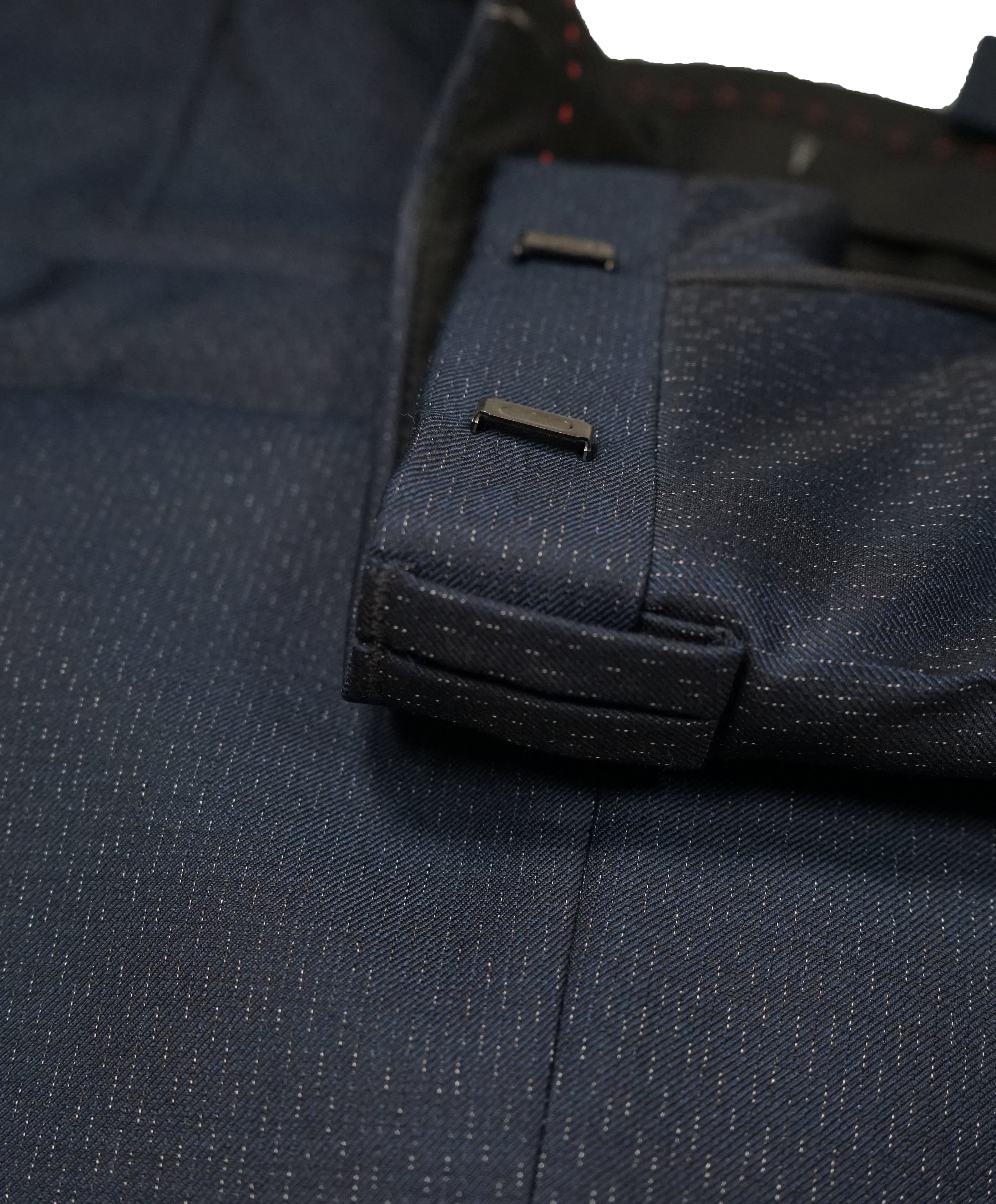 HUGO BOSS - Navy Wool/Silk Slim Abstract Pattern Flat Front Dress Pants - 31W