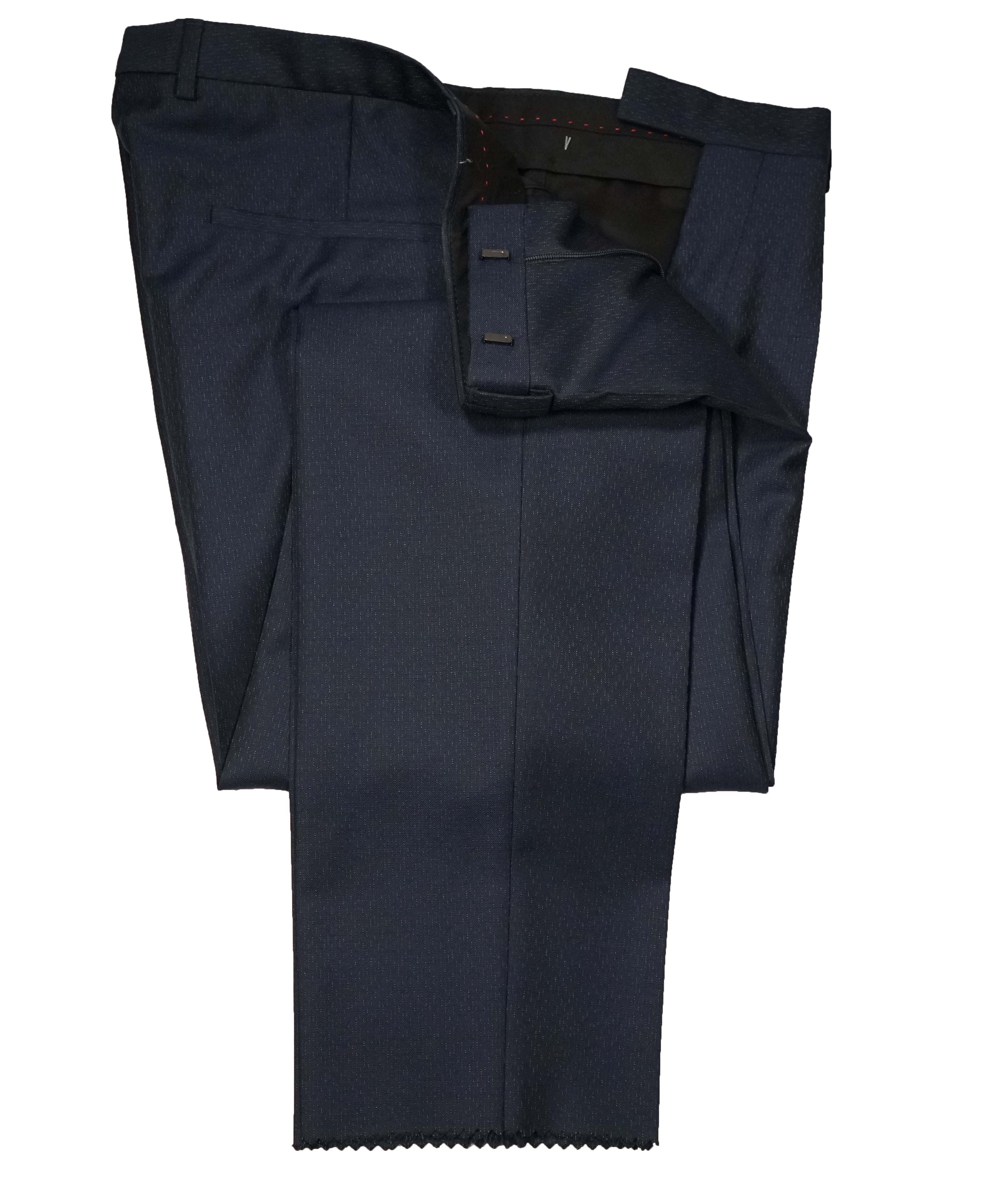 HUGO BOSS - Navy Wool/Silk Slim Abstract Pattern Flat Front Dress Pants - 31W