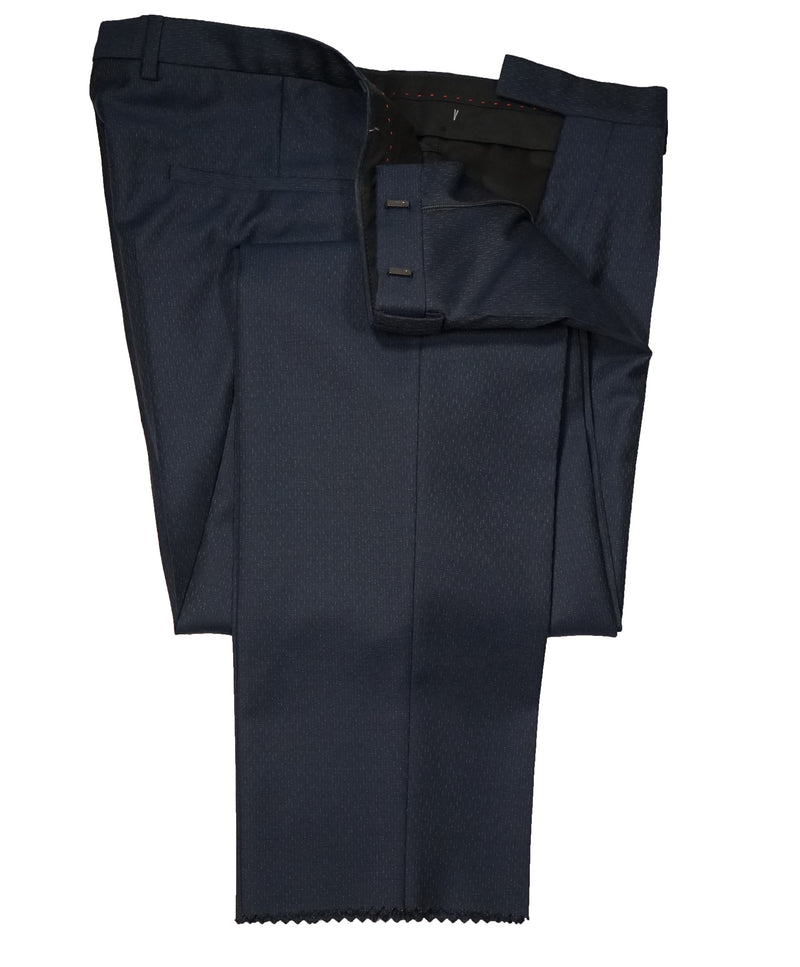 HUGO BOSS - Navy Wool/Silk Slim Abstract Pattern Flat Front Dress Pants- 34W