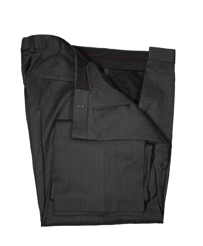 HUGO BOSS - Solid Gray Slim Flat Front Dress Pants - 35W