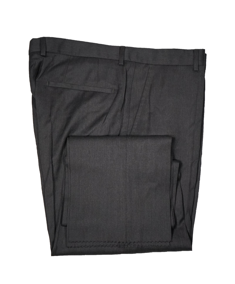 HUGO BOSS - Solid Gray Slim Flat Front Dress Pants - 35W
