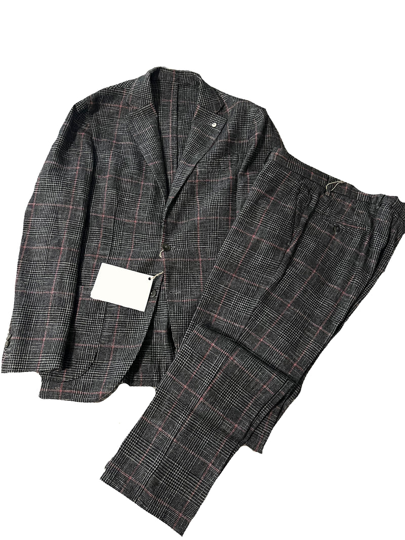 L.B.M. 1911 - Luigi Bianchi PRINCE OF WALES Pink/Gray Flannel Unlined Suit - 38R