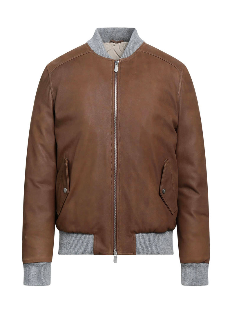 $3,350 ELEVENTY - LEATHER INSULATED Aviator/Bomber Jacket (Brunello Cucinelli)- 46US