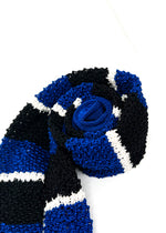 $165 OVADIA & SONS - Blue Navy & White Stripe Knit Silk - Tie