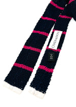 $165 OVADIA & SONS - Pink & Navy Stripe Knit Silk "White Tips" - Tie