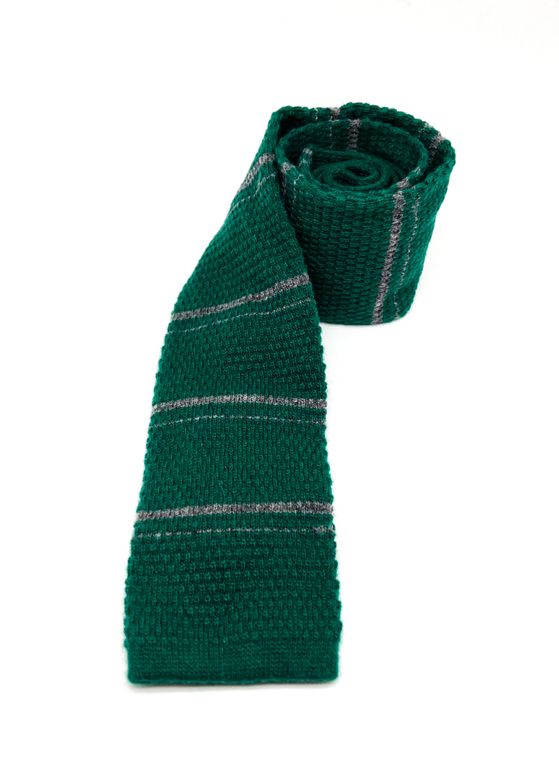 $195 OVADIA & SONS - CASHMERE Blend Knit Green Stripe - Tie