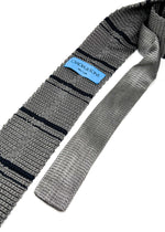 $165 OVADIA & SONS - SILK Knit Gray & Navy Stripe - Tie