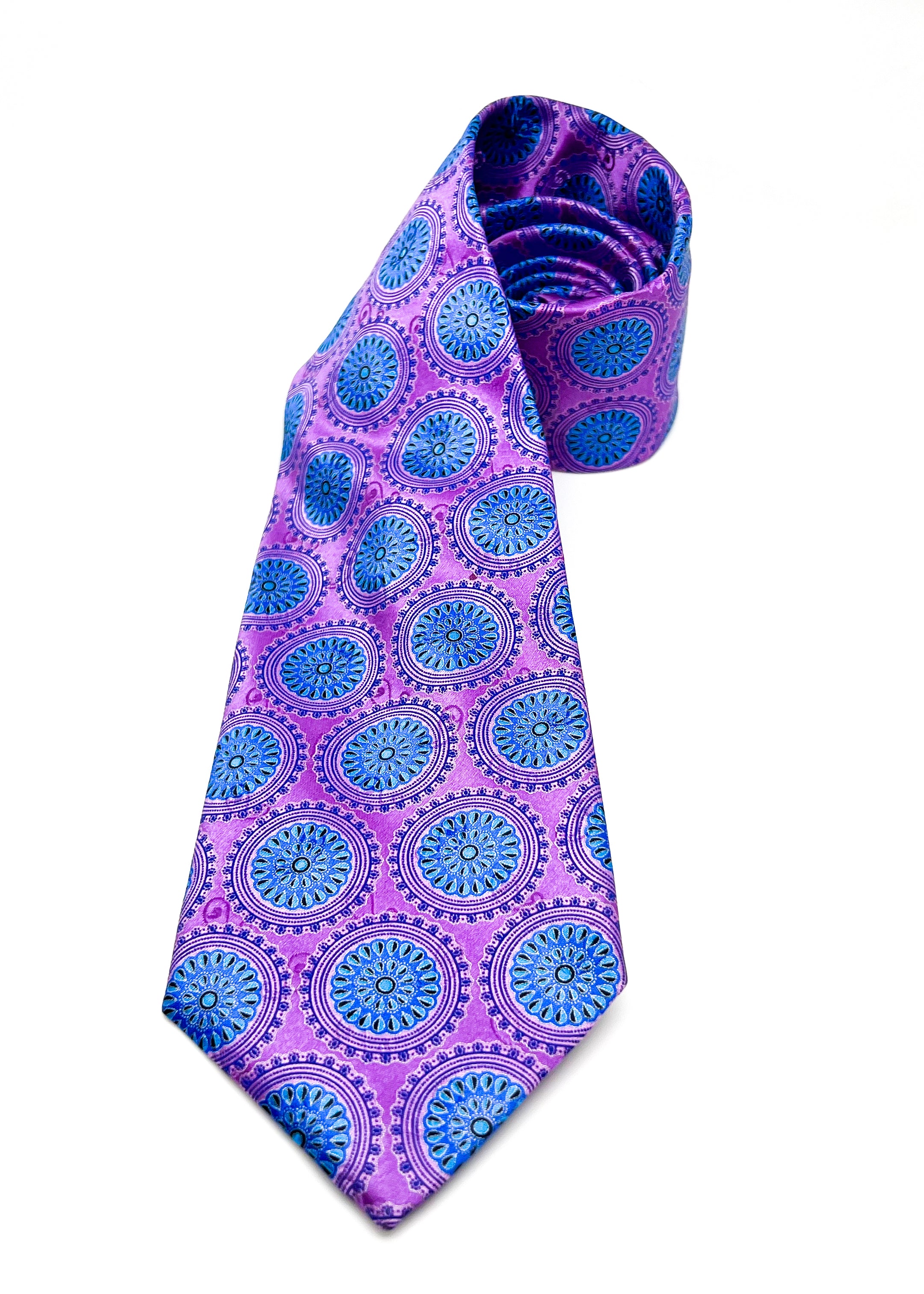 $295 ERMENEGILDO ZEGNA - Flower Medallion Bright Purple & Blue LOGO - Tie