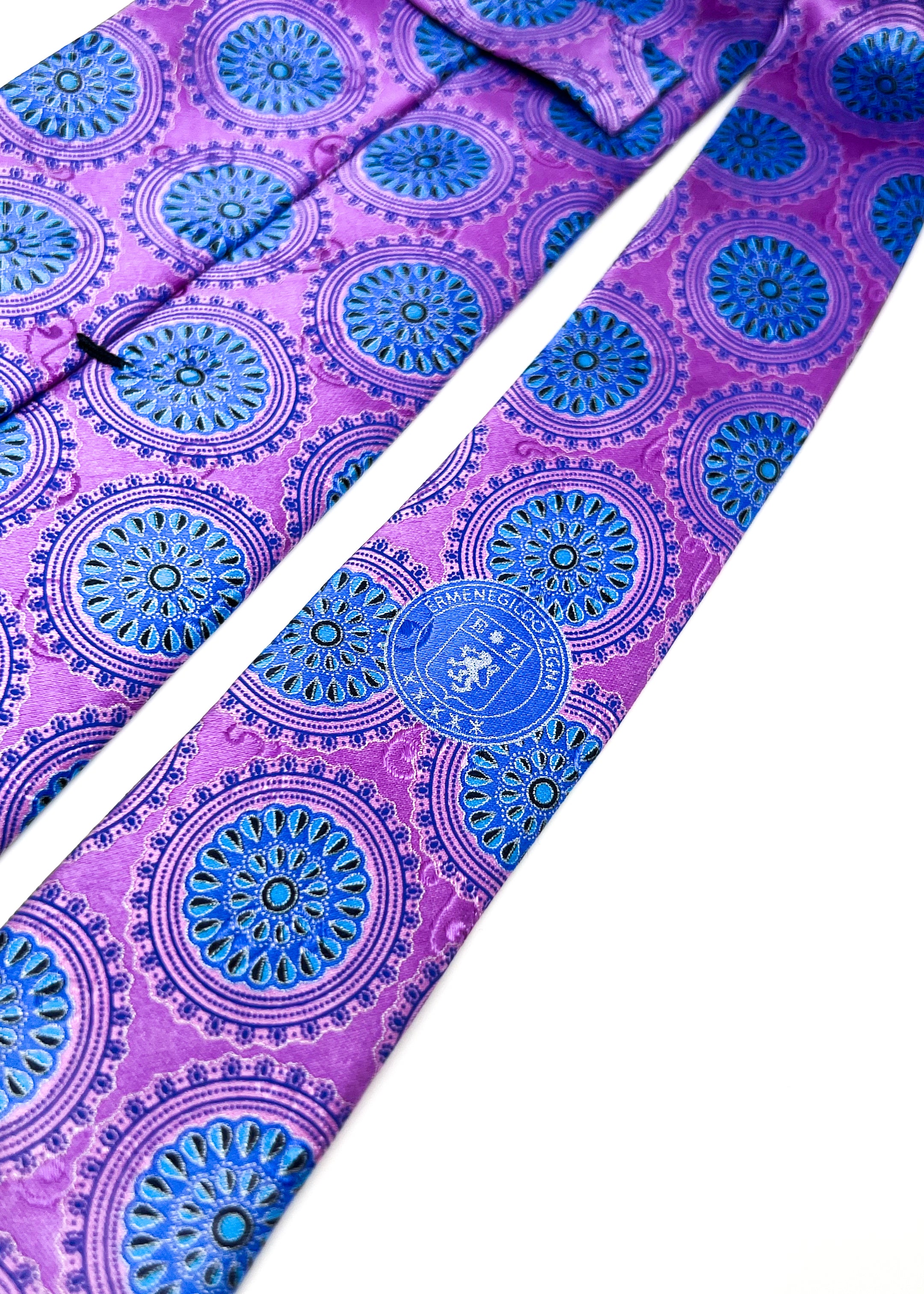 $295 ERMENEGILDO ZEGNA - Flower Medallion Bright Purple & Blue LOGO - Tie