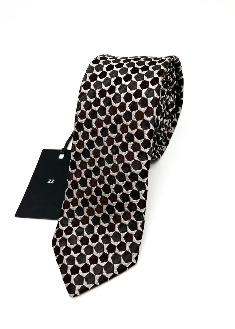 $195 Z ZEGNA - PENTAGON ZEGNA LOGO Brown & Gray 2.25" - Tie