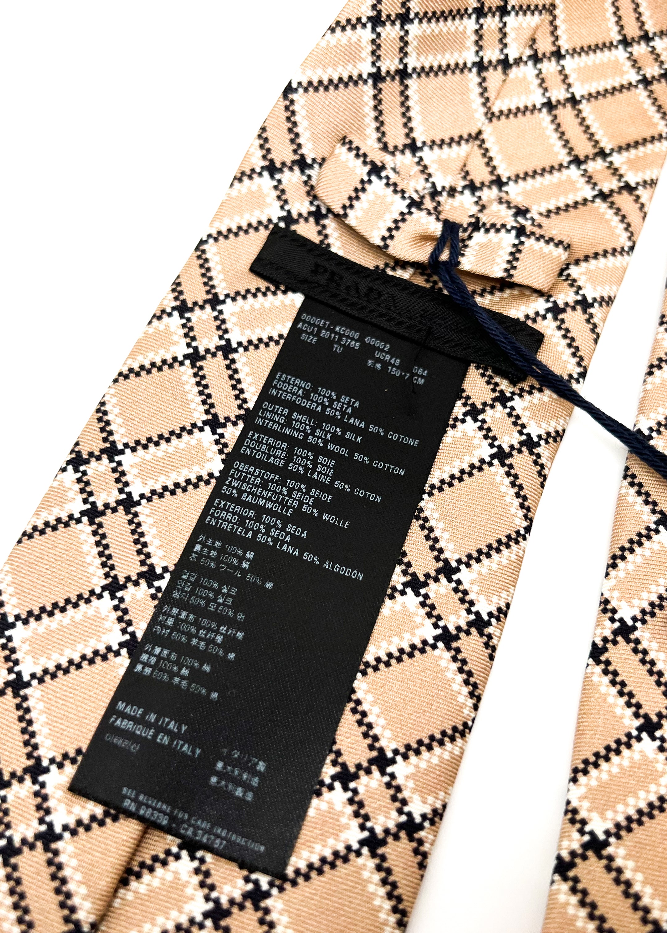 $320 PRADA - Camel & White Check Plaid Unique 2.75" - Tie