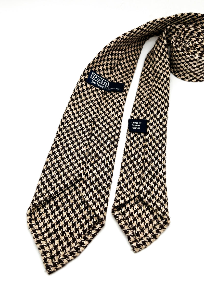 $140 POLO RALPH LAUREN - 'Hand Made In Italy' Brown Wool Houndstooth - Tie