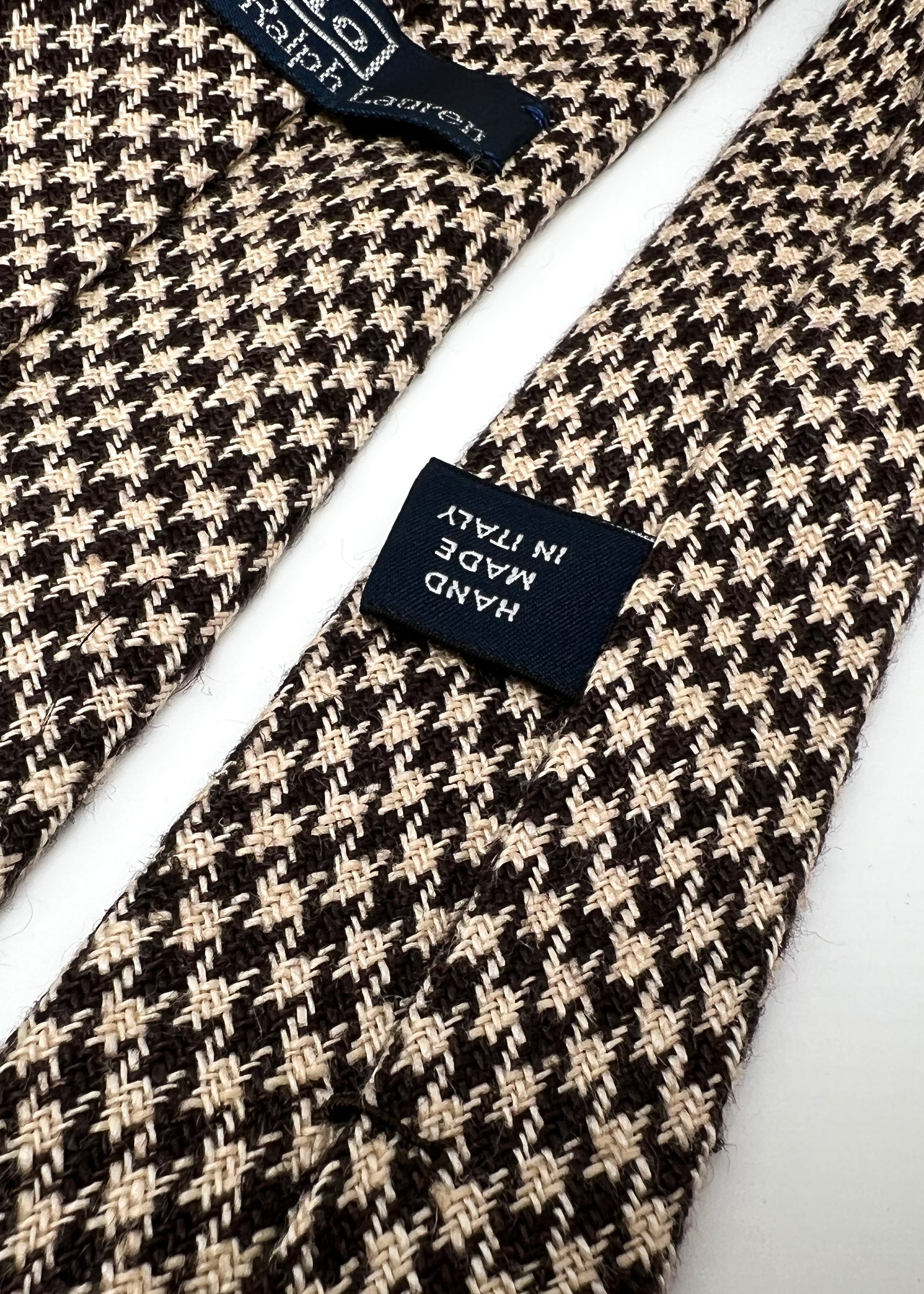 $140 POLO RALPH LAUREN - 'Hand Made In Italy' Brown Wool Houndstooth - Tie