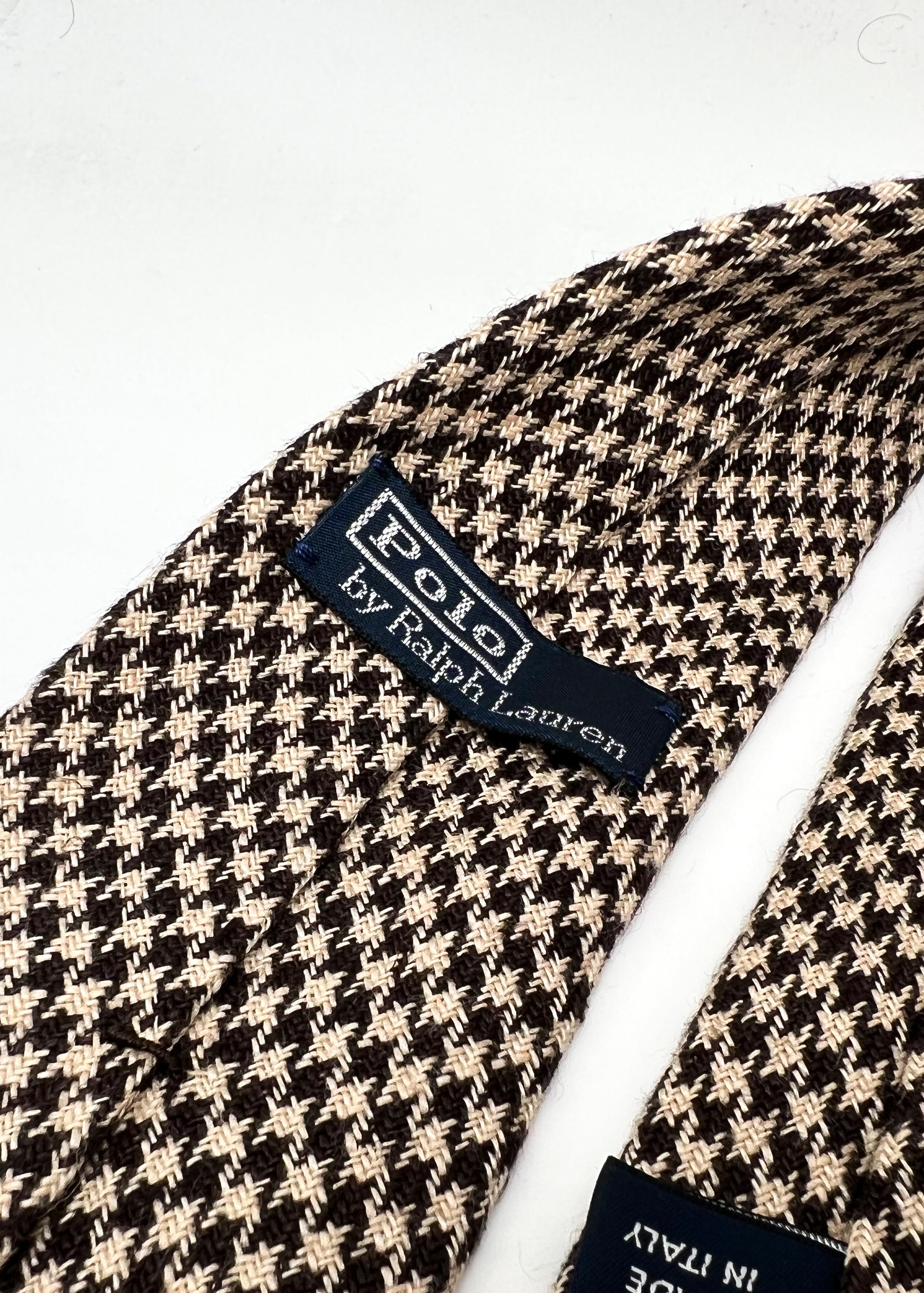 $140 POLO RALPH LAUREN - 'Hand Made In Italy' Brown Wool Houndstooth - Tie