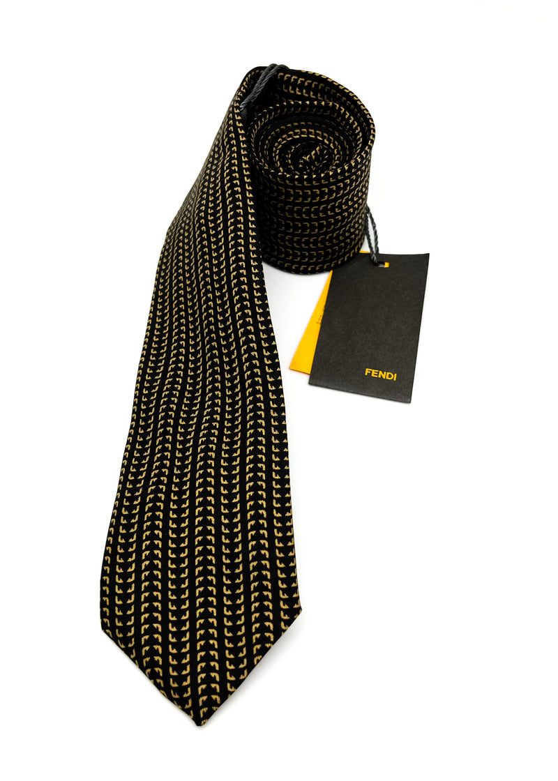 $260 FENDI - Black & Yellow LOGO Eyes 2.25" Silk - Tie