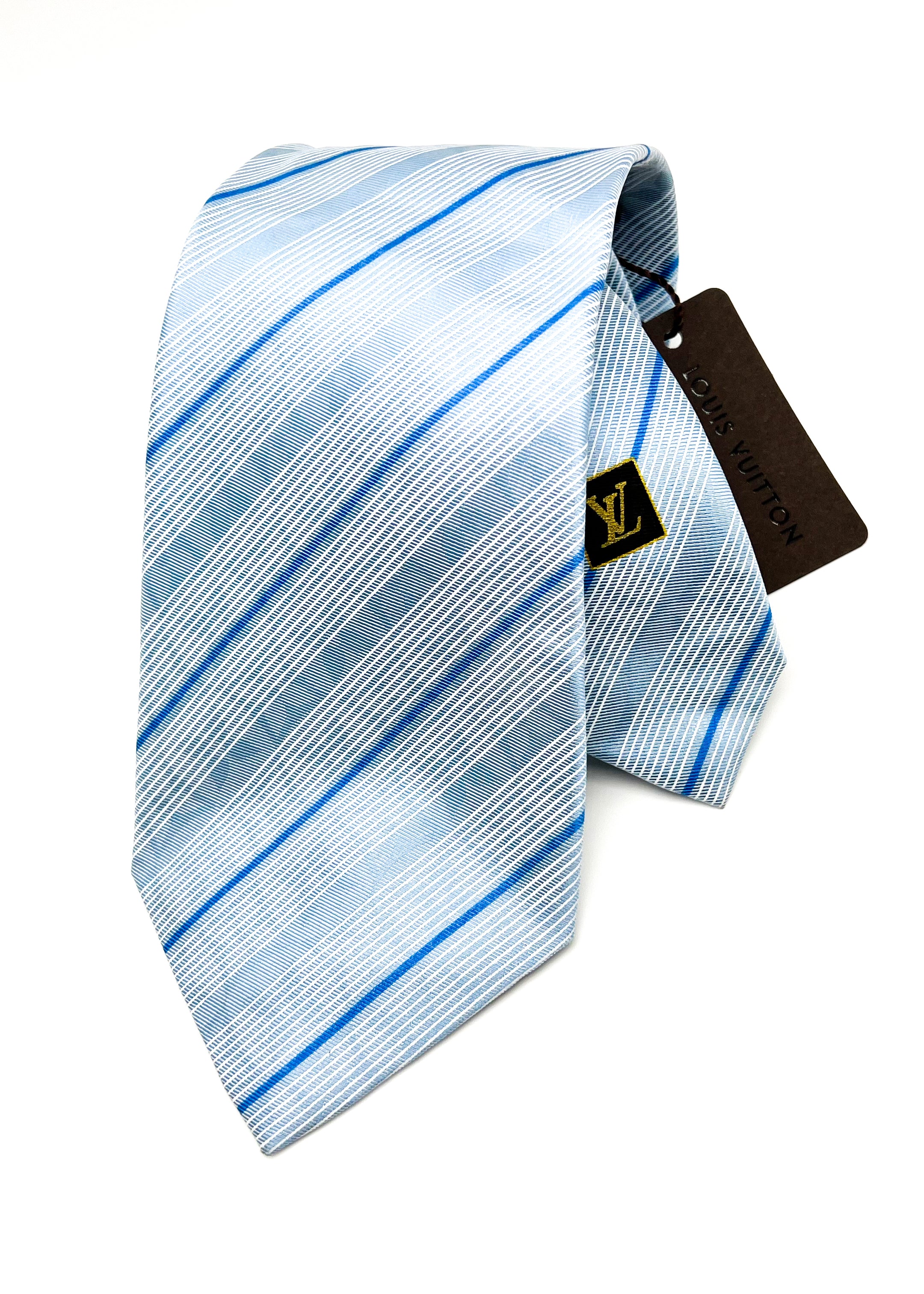 LOUIS VUITTON - 'LV' HOLOGRAPHIC LOGO Monogram Blue Stripe Silk - Tie –  Luxe Hanger