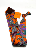 $260 ETRO - Vibrant Orange Multi-Color Bold LOGO Paisley 3.25" - Tie