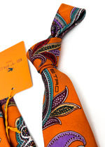 $260 ETRO - Vibrant Orange Multi-Color Bold LOGO Paisley 3.25" - Tie
