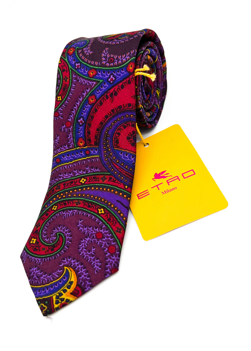 $260 ETRO - Vibrant Multi-Color Bold Paisley 3.25" - Tie