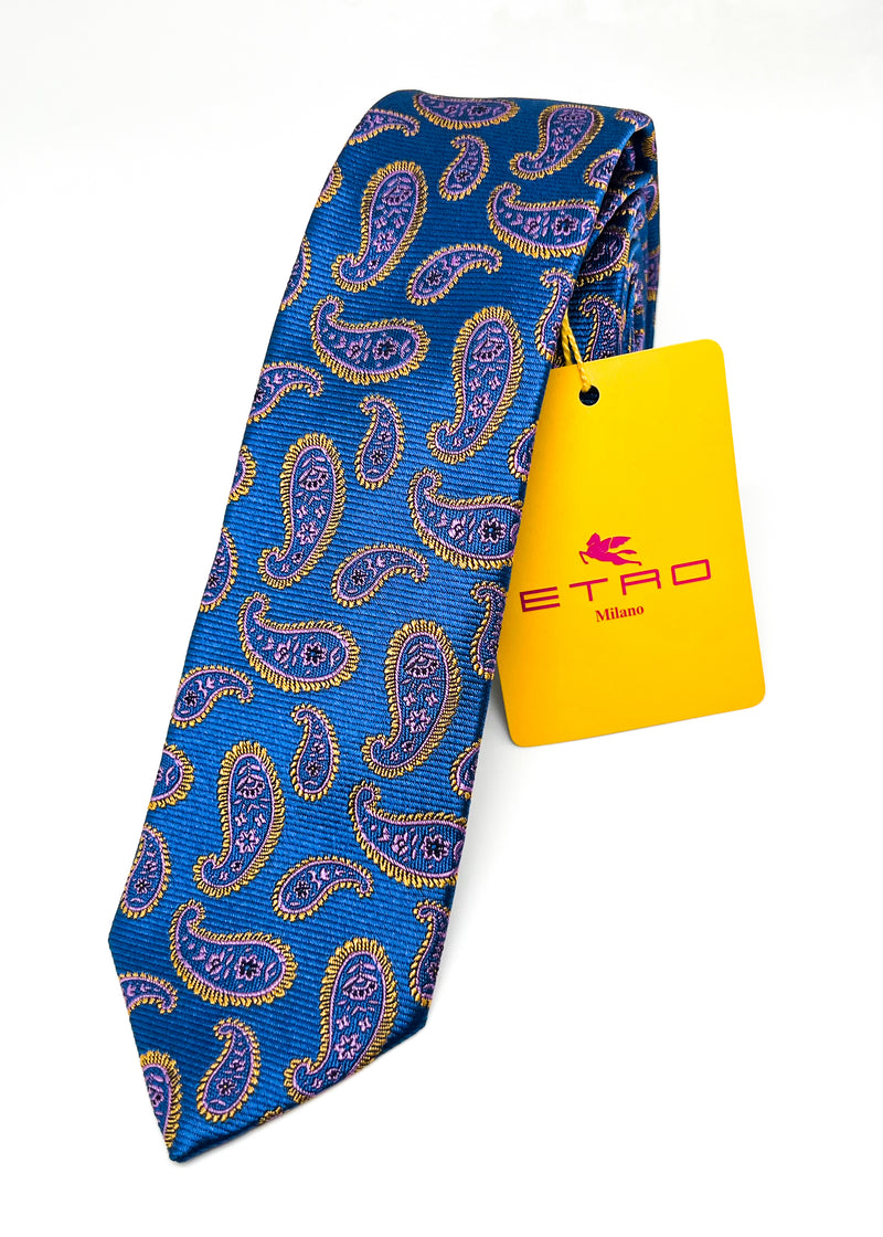 $260 ETRO MILANO - Blue Intricate Bold Paisley 2.25" - Tie