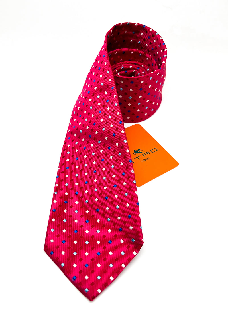 $260 ETRO MILANO - Hot Pink Geometric Vibrant Silk 3.25" - Tie