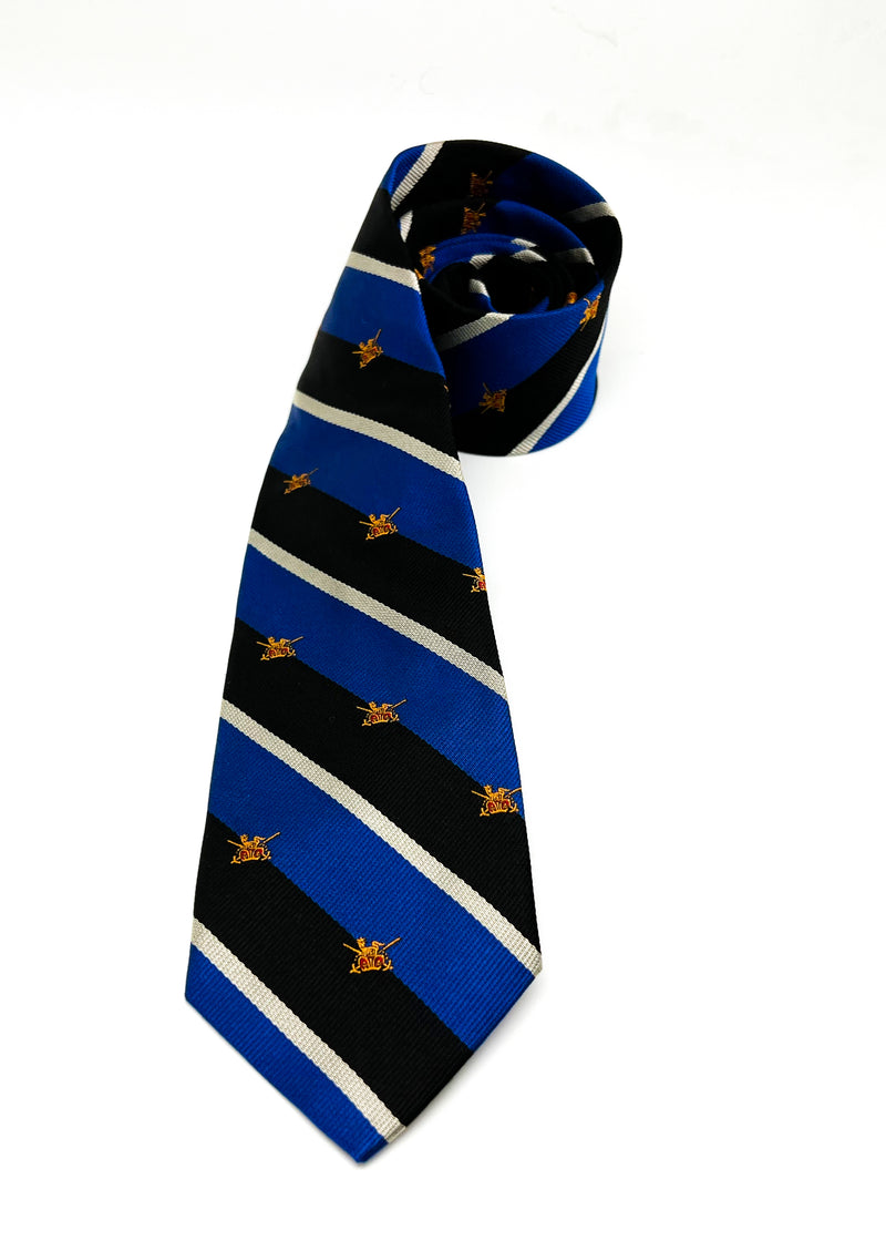 RALPH LAUREN "RUGBY" - Blue Stripe Logo Crest 2.75" - Tie