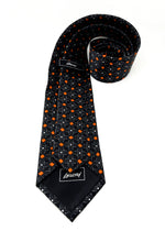 $240 BRIONI - Black & Orange Geometric Flower Silk 3" - Tie